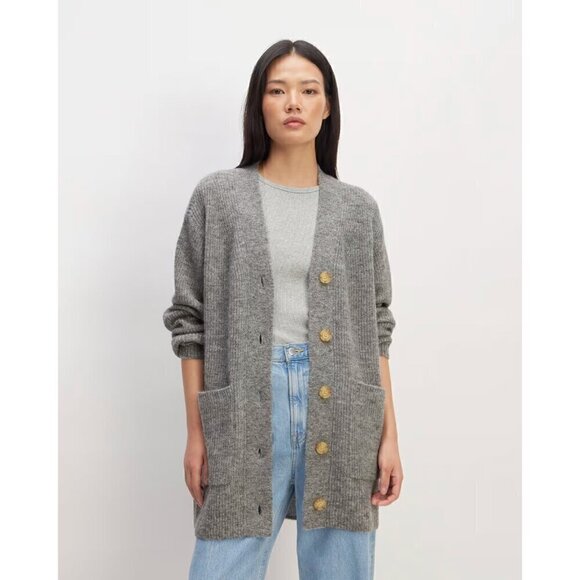 Everlane Alpaca Wool Blend Cardigan Sweater Pockets Heathered Gray size Small - Picture 2 of 5
